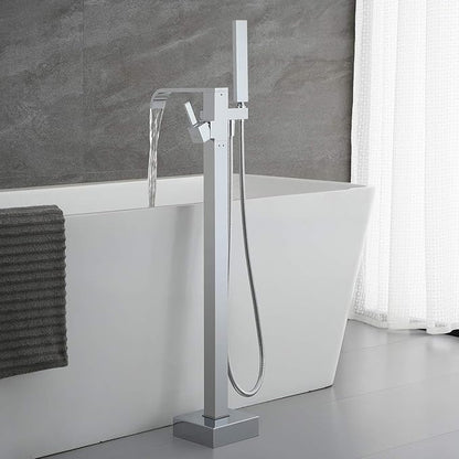 Freestanding Bathtub Faucet Tub Filler Faucets Chrome Floor Mount Brass Single Handle with Hand Shower