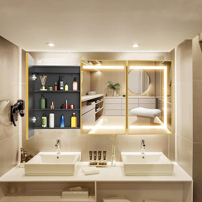 APRILSOUL 48X32 Inch Gold Bathroom Medicine Cabinet with Mirror, Recessed or Surface Lighted Medicine Cabinet with 3 Colors Temperature, Dimmable Light