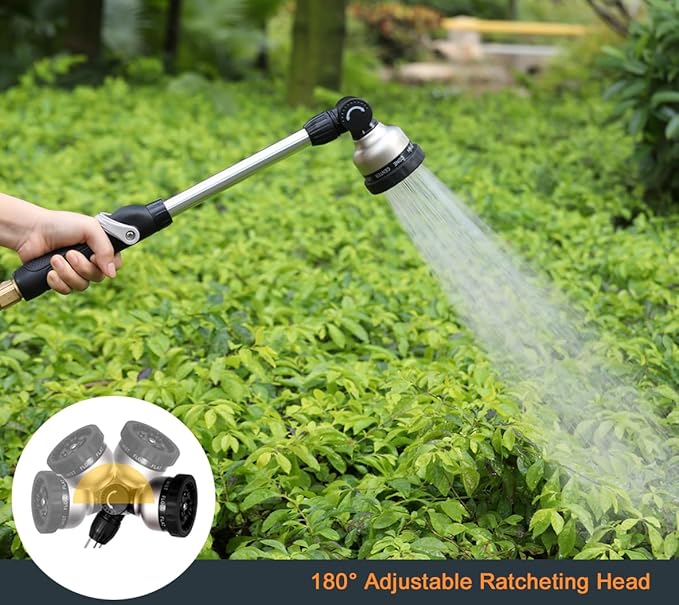 ESOW Garden Hose Watering Wand, 16 Inches Sprayer Wand, 9 Watering Patterns 180° Adjustable Swivel Head, Ergonomic Handle with One Touch Valve Perfect for Watering Plants, Car Wash and Showering Dog