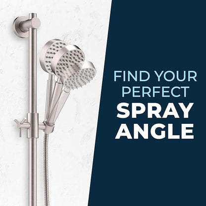 HammerHead Showers® Solid Metal 27.5 Inch Shower Slide Bar Set and Handheld Shower Head with Hose — BRUSHED NICKEL — 2.5 GPM High Pressure Spray Wand — Easily Adjust Height & Angle of Handshower