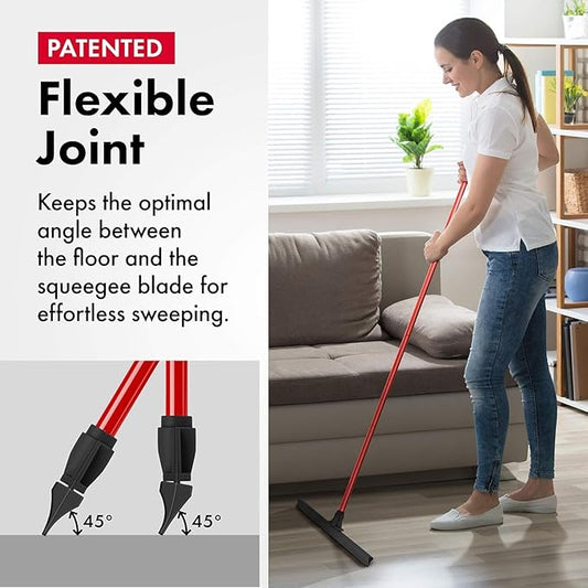 Heavy-Duty Floor Squeegee - Large 24" Wide Blade & 55" 1PC Long Handle Professional Grade Concrete, Garage & Commercial Rubber Squeegee Broom Floor Cleaner - Wood, Tile, Shower, Glass, Deck, Window