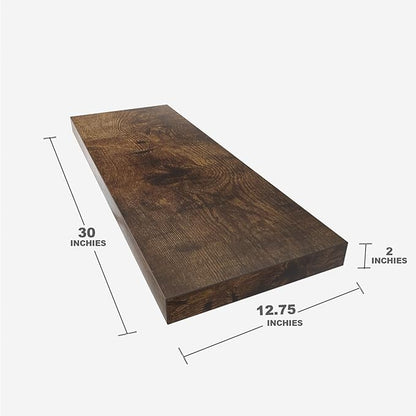 Floating Shelf, Set of 3 Wall Shelf, 30 in W x 12.75 in D x 2 in H Wooden Floating Wall Shelf with Invisible Brackets for Living Room/Bedroom/Bathroom/Kitchen Storage and Decor, Rustic Brown