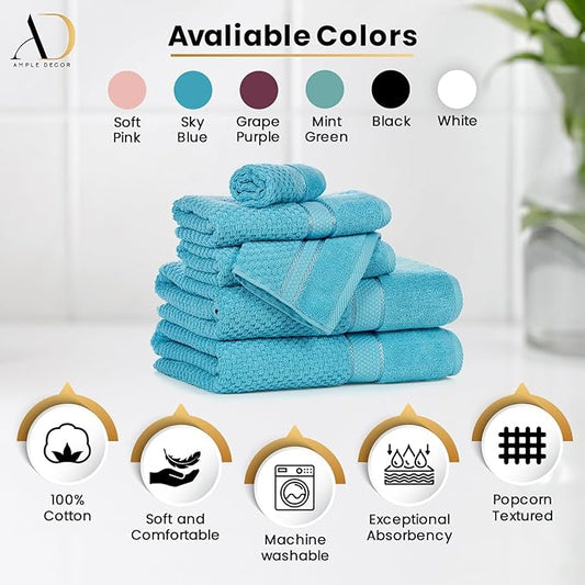 Ample Decor Washcloth Set of 200 Sky Blue 100% Cotton - Qucik Dry Popcorn Textured - Mulaayam Collection - 12 X 12 Inch