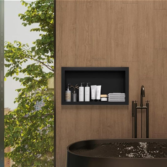 Stainless Steel Shower Niche 12" x 24", Single-Layer Wall Mounted No Tile Needed, Recessed Shower Niche with Hollow Partition, Shower Niches Shelf for Bathroom Organizer, Black