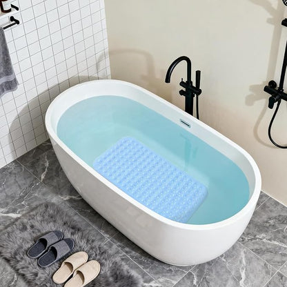 Anti-Slip Bathtub Shower mat, 27.5×14.5（Approximately 70×37cm） inch Soft Oversized Machine Washable Non-Slip Bathtub mat with Drainage Holes, Bathroom Floor Suction Cup.（1-Opaque Light Blue）
