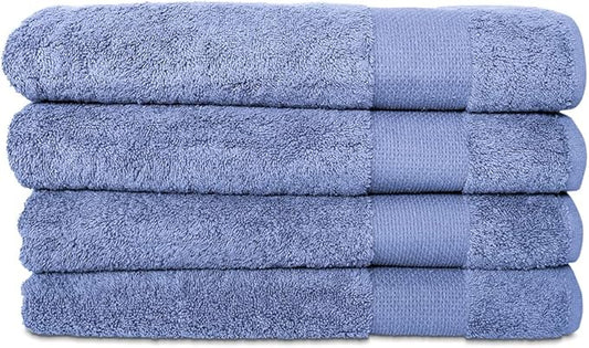 Hencely Premium Bath Towel Set of 4-28x58 Inches - High Absorbency, Quick Drying - 100% Soft Turkish Cotton Towels - Ideal for Home, Bathroom, Hotel, Spa, and Gym - Blue