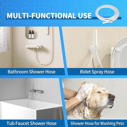 90" PVC Shower Hose Replacement Handheld Kink Free Stainless Steel Shower Head Wand Hose Extension Extra Long with Brass Insert and Nut, Durable & Flexible for Pet Bathing Cleaning