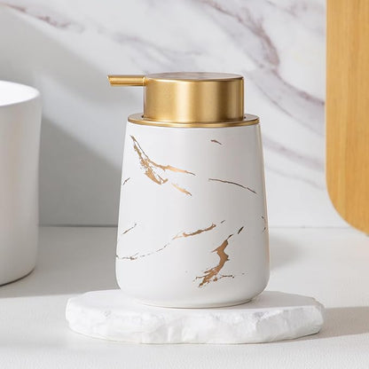 Enra Hand Foaming Gold Soap Dispenser,12 oz Ceramic Foam Soap Dispenser for Bathroom Countertop Kitchen Dispenser for Dish Soap with Easy-to-Press (Glod Foam Type2)