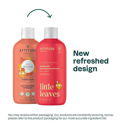 Attitude Bubble Wash for Kids, EWG Verified Bubble Bath, Hair Shampoo and Body Soap, Dermatologically Tested, Plant- and Mineral-Based, Vegan, Mango, 16 Fl Oz (Pack of 6)