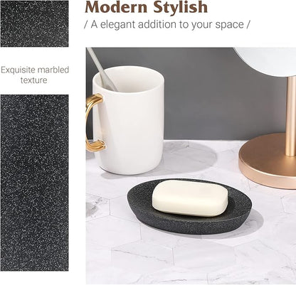 Shinowa Soap Dish, Resin Soap Saver Sponge Dish Tray Mini Storage Tray for Bathroom Bedroom Vanity Table Kitchen Counter-Top Organization, Gravel Black