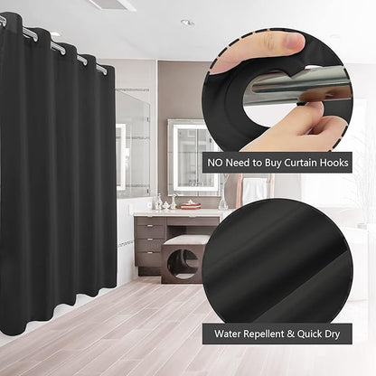 River Dream No Hook Hotel Cloth Black Shower Curtain Microfiber Waterproof - Soft Fabric Shower Curtain or Liner Washable, Black, 71x74