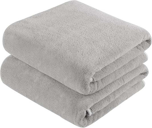 KinHwa Microfiber Bath Towel Large Bathroom Towel Absorbent Shower Towels Soft Bath Towels Large Size for Women Men Ideal for Spa, Swimming, Pool Light Gray 2 Pack 30inch x 60inch