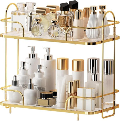 Seoneiro 2 Tier Corner Bathroom Counter Organizer, Cosmetic Skincare Organizer, Bathroom Countertop Perfume Tray Vanity Organizer, Kitchen Spice Corner Storage Shelf