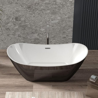 Freestanding Bathtubs 67 inch Black and White Acrylic Free Standing Bath Tub, Luxury Soaking Tub with Chrome Drain & Overflow, Perfect for Spa-Like Relaxation