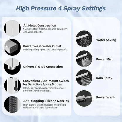 Hibbent Upgraded cUPC Certified 13'' Shower Head Combo, High Pressure 5-spray Rainfall Showerhead, Stainless Steel 4 Modes Handheld Spray, All Metal 4-way Diverter Arm, 71'' Hose & Holder, Chrome