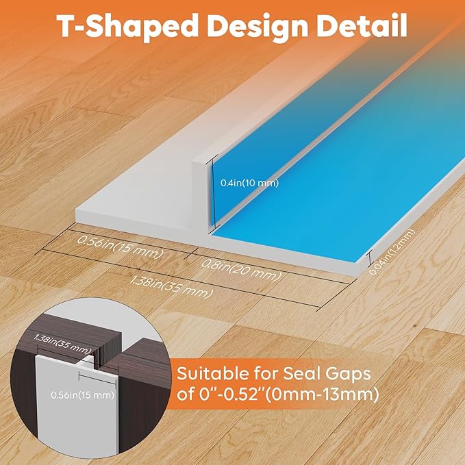 T-Shaped Silicone Door Weather Stripping for Side, 1.37 in x 40 Ft Door Draft Stopper Shower Seal Strip for Door Frame & Windows and Shower Sweep Gaps(White)