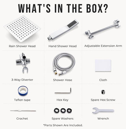 G-Promise All Metal 10" Dual Square Shower Head Combo | Rain Shower Head | Handheld Shower Wand | Adjustable | Smooth 3-Way Diverter | 71" Extra Long Hose - A Bathroom Upgrade (Chrome)