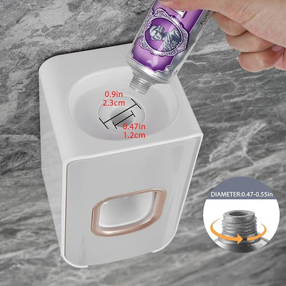 2 Slot Toothbrush Holder and Toothpaste Dispenser Wall Mounted, Automatic Toothpaste Squeezer, 2 in 1 Tooth Brush Toothpaste Organizer for Shower (Light Grey)