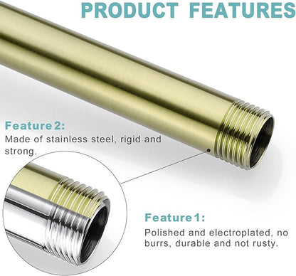 BESTILL 12 Inch Ceiling Mount Rain Shower Head Arm and Flange, Brushed Gold