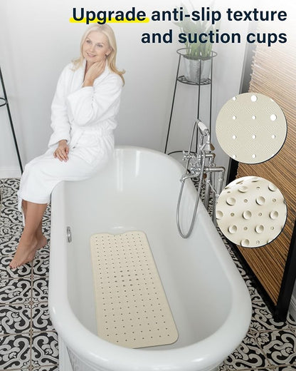 Non Slip Bathtub Mat for Tub & Shower, Machine Washable 40"x16" Anti Slip Bath Mat with 2 Hooks, Soft & Comfortable and Extra Largefor Families, Sand