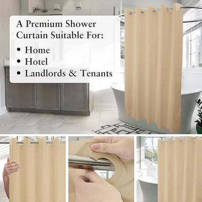 River Dream Stall Size No Hook Beige Shower Curtain Soft Microfiber - 36" Wide Small Fabric Shower Curtain Set for Narrow Stall, Waterproof & Washable, Bottom Magnets, Beige, 36x74