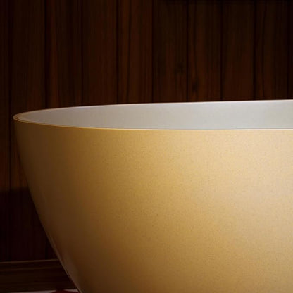 WOODBRIDGE 61-1/4" L x 30-3/4" W Stone Resin Luxury Contemporary Solid Surface Freestanding Soaking Bathtub in Cream with Two Drain Covers Included