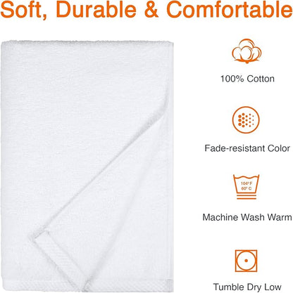 Amazon Basics 2 Piece Quick-Dry Oversize Bath Towel, 100% Cotton, White, 62" x 30"