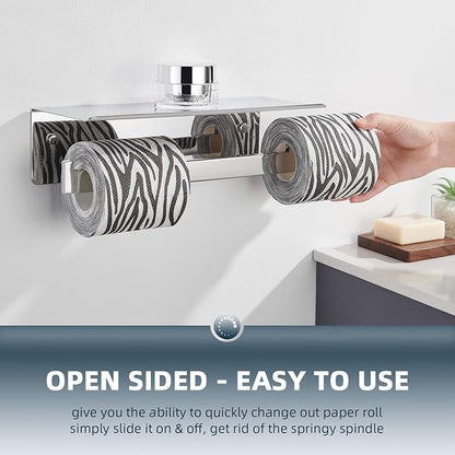 Angle Simple Double Toilet Paper Holder with Shelf Polished Chrome, 304 Stainless Steel Toilet Tissue Roll Holder Wall Mount