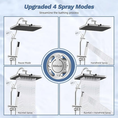 Hibbent Upgraded cUPC Certified 13'' Shower Head Combo, High Pressure 5-spray Rainfall Showerhead, Stainless Steel 4 Modes Handheld Spray, All Metal 4-way Diverter Arm, 71'' Hose & Holder, Chrome