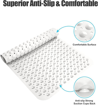 Extra Large Shower Mat, Yonala 47.2 x 31.5 Inch Non Slip Shower Mats for Inside Shower with Drain Hole and Suction Cups, Soft Trimmable TPE Anti Slip Shower Mat for Walk in Shower Stall, Heavy Mat