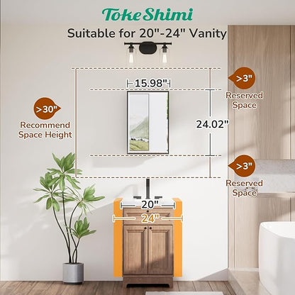 TokeShimi 16x24 Recessed Medicine Cabinet with Mirror, Black Bathroom Medicine Cabinet with Mirror, Bathroom Mirror with Storage, Beveled Aluminum Frame