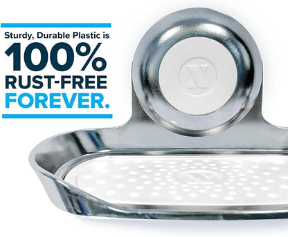 SlipX Solutions Strong Hold Soap Saver, Suction Cup Soap Holder, Must Have Universal Kitchen & Bathroom Shower Accessories (Chrome Finish, Single Tray)