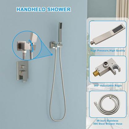 Lordear Rain Shower System 8 Inch Wall Mounted Shower Faucet Set Stainless Steel Shower Head Handle Set and Solid Brass Valve Brushed Nickel Finish