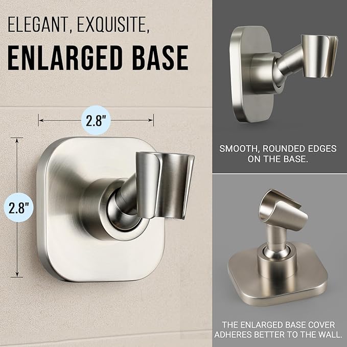 G-Promise All Metal Handheld Shower Head Holder, Adjustable Wall Mount Shower Wand Bracket, Strong Adhesive Disc Mount or Drill Installation (Brushed Nickel)