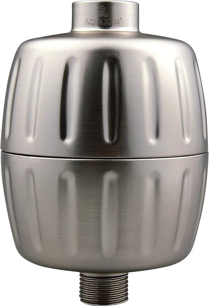 AquaBliss HEAVY DUTY Shower Filter – Latest Superior Advanced 30x Filtration - Universal Multi-Stage Shower Head Filter Reduces Chemicals, Chlorine & Odors - Brushed Nickel (SF500)