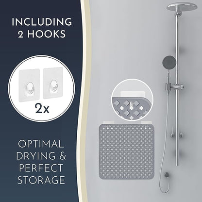 homerella® Shower Mat Non Slip Anti Mold, Non Slip Shower Mats for Inside Shower Stall Anti Slip Mat, Square Shower Floor Mat 21 x 21 in with Suction Cups & Hooks for Quick Drying, Machine Washable