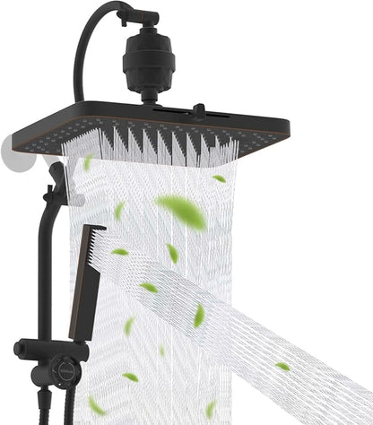Hibbent 5-spray Filtered Rainfall Shower Head Combo, High Pressure 13'' Showerhead with Stainless Steel 4 Spray Modes Handheld, All Metal 4-way Diverter Arm, 71'' Hose & Holder, Oil-Rubbed Bronze