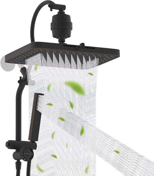 Hibbent 5-spray Filtered Rainfall Shower Head Combo, High Pressure 13'' Showerhead with Stainless Steel 4 Spray Modes Handheld, All Metal 4-way Diverter Arm, 71'' Hose & Holder, Oil-Rubbed Bronze