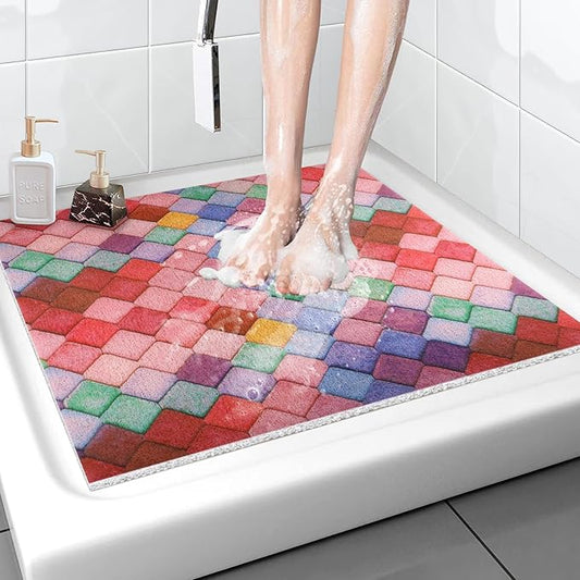 Non Slip Shower Mat, 36x36 Inch Large Soft and Comfortable Bath Mat, PVC Loofah Massage Shower stall Mat, Anti Slip Mat for Shower, Tub, Floor, Bathroom, Kitchen, Hotel, Quick Drying