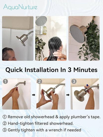 Filtered Shower Head with Filters, Best Shower Heads High Pressure 3 Modes 7 Inch Rain Filter Showerhead for Healthier Hair & Skin, Remove Chlorine and Heavy Metals For Hard Water,Black 1.8 GPM