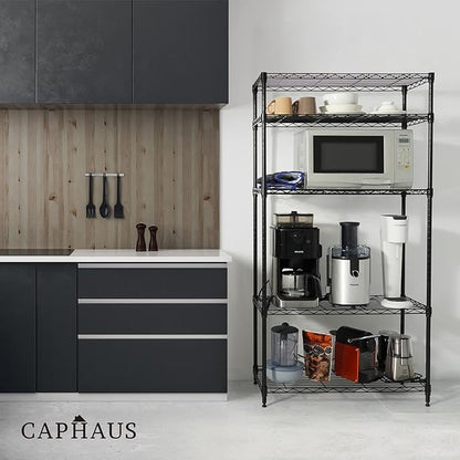 CAPHAUS NSF Adjustable Height Wire Shelving Unit w/Liner, Basement Storage Shelving, Metal Steel Storage Shelves, Garage Shelving Storage Organizer, Utility Shelf, 4-Tier No Wheels W/Liners, Black