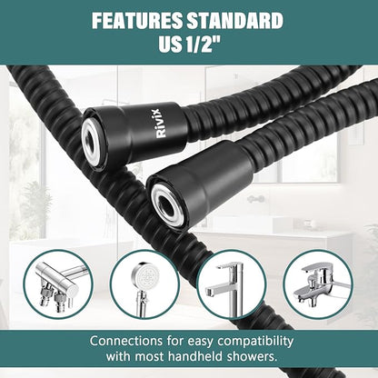 Shower Hose 59-Inch Extra Long Shower Hose-Replacement-PVC Encapsulated Stainless Steel Core,Rust-Resistant &No Teflon Tape Needed,Flexible&Kink-Resistant for Handheld Shower Heads Pets,RV Black