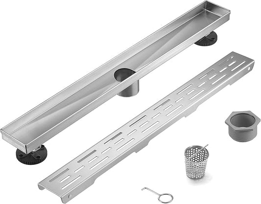 HEATGENE 36-Inch Linear Shower Drain in Brushed - Stainless Steel Rectangular Shower Floor Drain - Removable Decorative Cover - Adjustable Leveling Feet - CUPC Certified