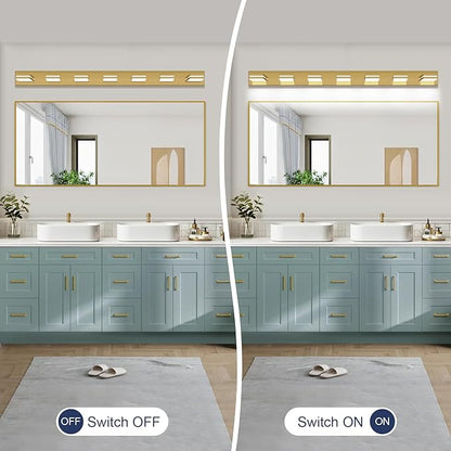 SineRise LED Modern Bathroom Vanity Light Fixtures (7-Light, 55-Inch), Brass Modern Acrylic Bathroom Wall Lighting Fixtures Over Mirror (Cool White 6000K)