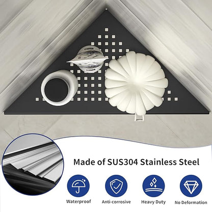 Corner Shower Shelf, 10" Matte Black 304 Stainless Steel Grout in Shelf Rack for for Tiled Wall, Recessed Bathroom Shelf