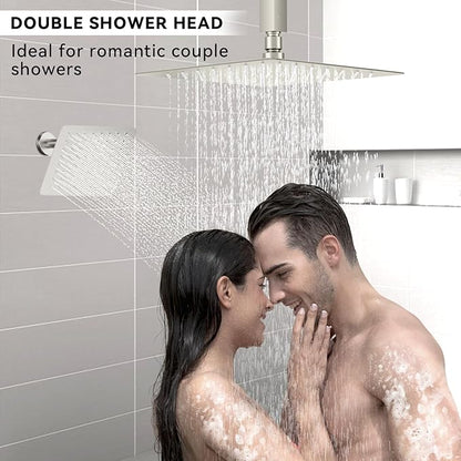 Thermostatic Shower Systems Brushed Nickel Shower Faucets Sets, STARBATH 12+ 8" Ceiling Mount Rain Shower and 2 in 1 Handhled, Can Use All at Once, Push Button 3 Modes Valve Complete Shower Set