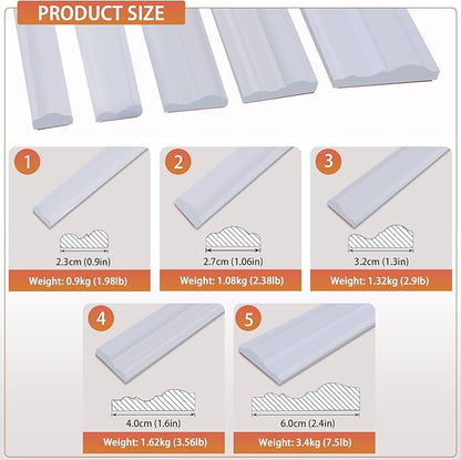 Peel and Stick Chair Rail Panel Molding, 240''L x 1.57''W Strong Self Adhesive TPE Wall Moulding Trim for Home DIY Decoration (Paintable White)