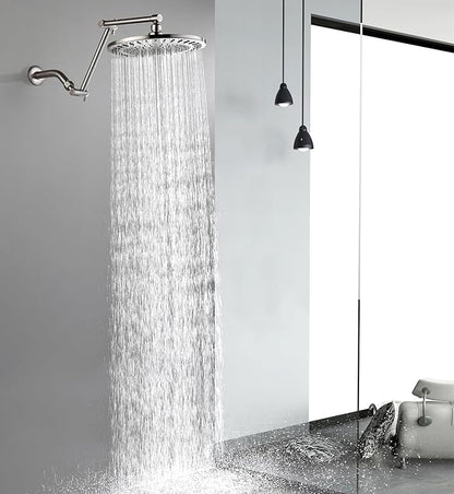 BRIGHT SHOWERS Brass Shower Arm Extender for Rain and Handheld Shower Head, 14 Inch Universal Shower Head Extension Arm, Adjustable Height & Angle, Brushed Nickel