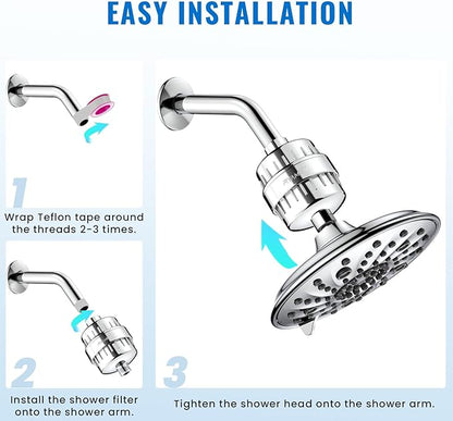 Ryamen Heavy Duty Shower Filter, Shower Water Filter, 99% REMOVAL Shower Head Filter for Hard Water, Heavy Metals, Chlorine (1 Cartridge, Silver)