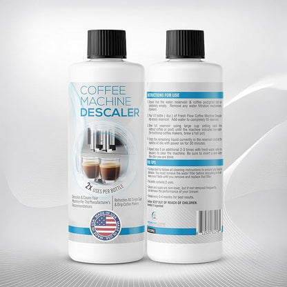 Descaling Solution for Coffee & Espresso Machines - 2 Bottle Pack (4 Uses) - Universally Compatible Descaler Cleaner for Keurig, Breville, Nespresso, Delonghi & All Single Use or Drip Machines